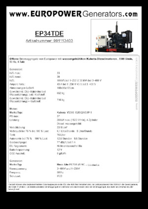 Diesel Generatoren Europower EP34TDE (MA)