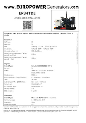 Diesel Generatoren Europower EP34TDE (MA)