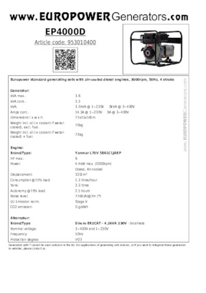 Diesel Generatoren Europower EP4000D (S)