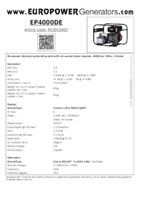 Diesel Generatoren Europower EP4000DE (S)