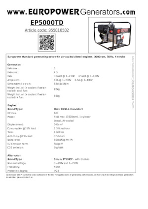 Diesel Generatoren Europower EP5000TD (S)