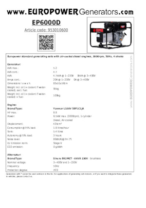 Diesel Generatoren Europower EP6000D (S)