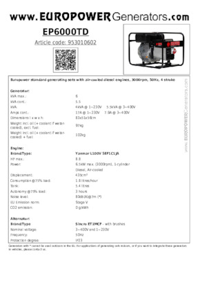 Diesel Generatoren Europower EP6000TD (S)