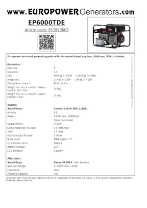 Diesel Generatoren Europower EP6000TDE (S)