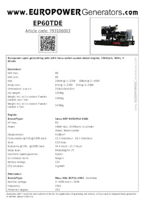 Diesel Generatoren Europower EP60TDE (MA)