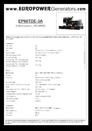 Diesel Generatoren Europower EP60TDE-3A (MA)