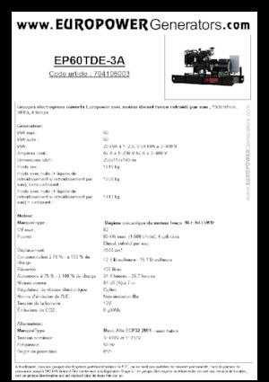 Diesel Generatoren Europower EP60TDE-3A (MA)