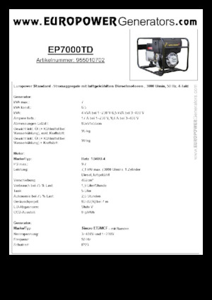 Diesel Generatoren Europower EP7000TD (S)