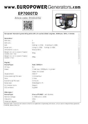 Diesel Generatoren Europower EP7000TD (S)