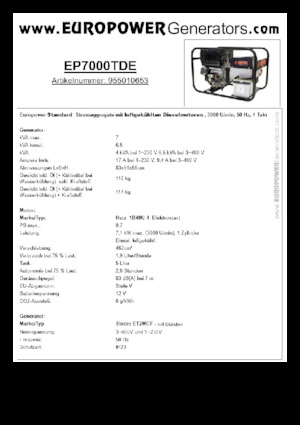 Diesel Generatoren Europower EP7000TDE (S)