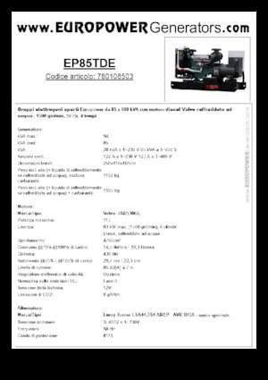 Diesel Generatoren Europower EP85TDE (LS)