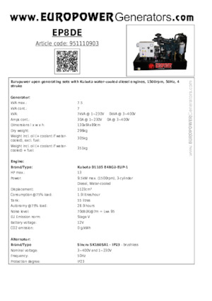 Diesel Generatoren Europower EP8DE (S)