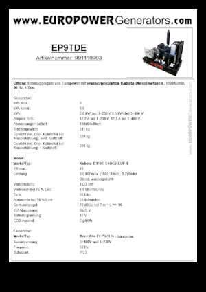Diesel Generatoren Europower EP9TDE (MA)
