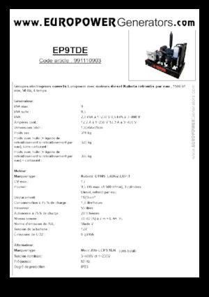 Diesel Generatoren Europower EP9TDE (MA)