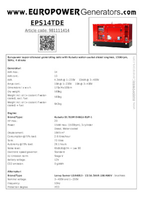 Diesel Generatoren Europower EPS14TDE (LS)