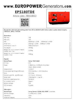 Diesel Generatoren Europower EPS180TDE (LS)