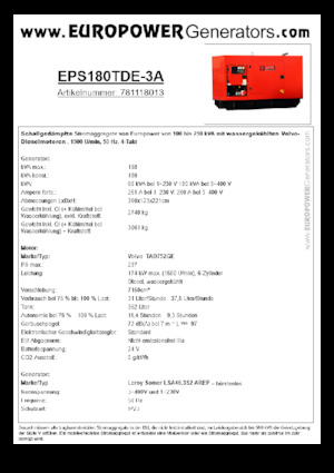 Diesel Generatoren Europower EPS180TDE-3A (LS)