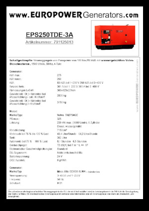 Diesel Generatoren Europower EPS250TDE-3A (MA)