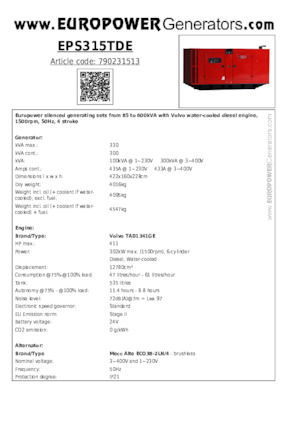Diesel Generatoren Europower EPS315TDE (MA)
