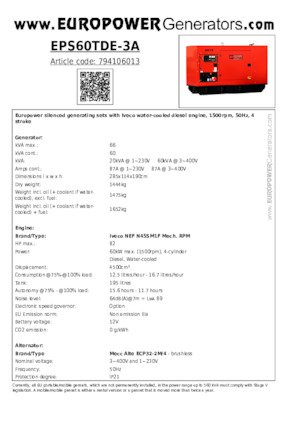Diesel Generatoren Europower EPS60TDE-3A (MA)