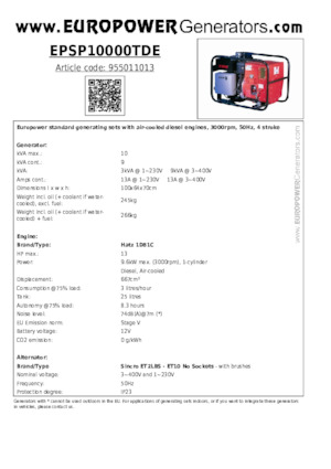 Diesel Generatoren Europower EPSP10000TDE (S)