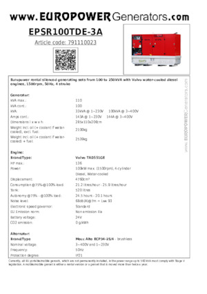 Diesel Generatoren Europower EPSR100TDE-3A (MA)