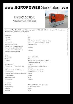 Diesel Generatoren Europower EPSR150TDE (MA)