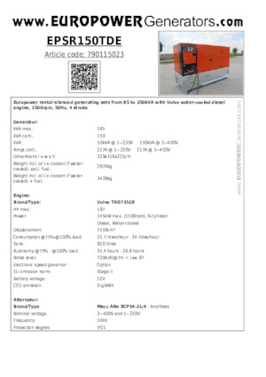 Diesel Generatoren Europower EPSR150TDE (MA)