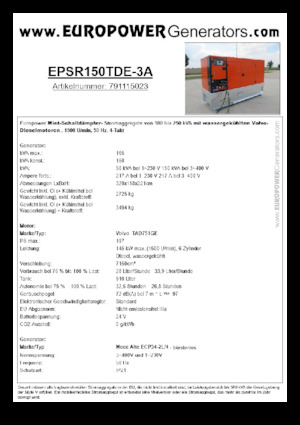 Diesel Generatoren Europower EPSR150TDE-3A (MA)
