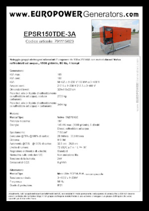 Diesel Generatoren Europower EPSR150TDE-3A (MA)