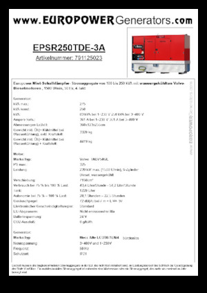 Diesel Generatoren Europower EPSR250TDE-3A (MA)