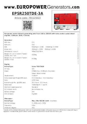 Diesel Generatoren Europower EPSR250TDE-3A (MA)