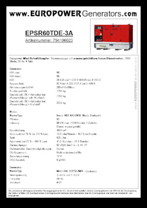 Diesel Generatoren Europower EPSR60TDE-3A (MA)