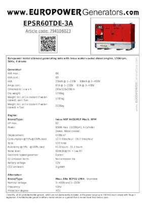 Diesel Generatoren Europower EPSR60TDE-3A (MA)