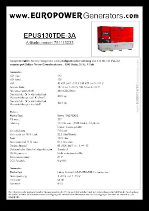 Diesel Generatoren Europower EPUS130TDE-3A (LS)