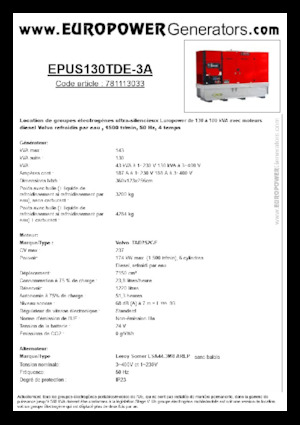 Diesel Generatoren Europower EPUS130TDE-3A (LS)