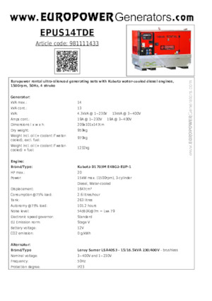 Diesel Generatoren Europower EPUS14TDE (LS)