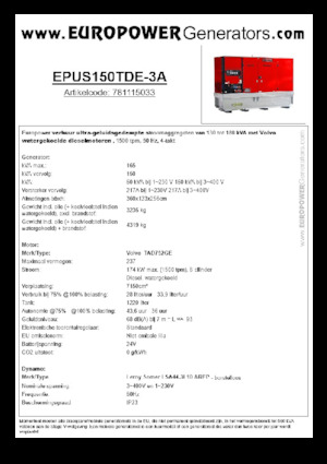 Diesel Generatoren Europower EPUS150TDE-3A (LS)