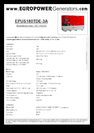 Diesel Generatoren Europower EPUS180TDE-3A (LS)