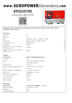 Diesel Generatoren Europower EPUS20TDE (LS)