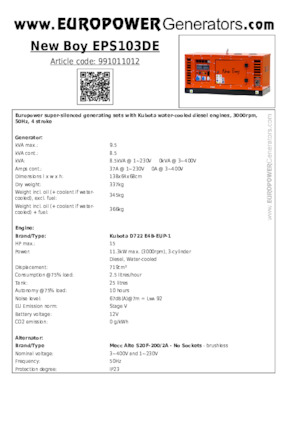 Diesel Generatoren Europower New Boy EPS103DE (MA)