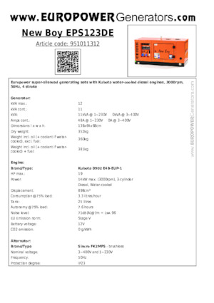 Diesel Generatoren Europower New Boy EPS123DE (S)