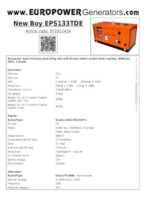 Diesel Generatoren Europower New Boy EPS133TDE (S)