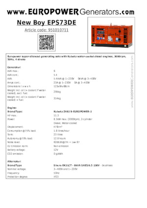 Diesel Generatoren Europower New Boy EPS73DE (S)