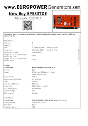 Diesel Generatoren Europower New Boy EPS83TDE (S)