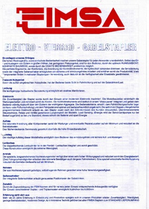 Elektrische vorkheftrucks Fimsa ET 3012