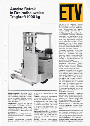 Reachtrucks Jungheinrich Retrak ETM/ETV 10