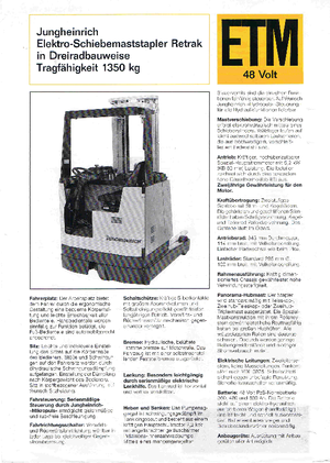 Reachtrucks Jungheinrich Retrak ETM/ETV 13,5