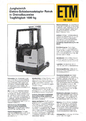 Reachtrucks Jungheinrich Retrak ETM/ETV 16