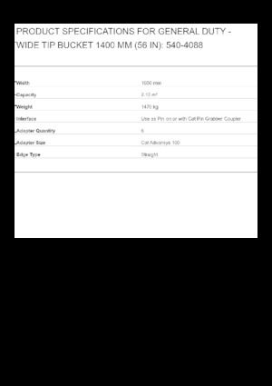 Bakken voor graafmachine Caterpillar 1400 MM